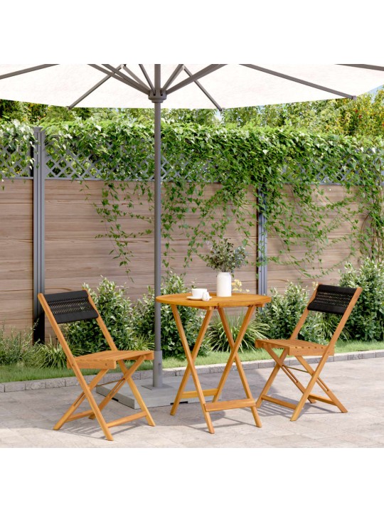 3dílný bistro set černý polypropylen a masivní dřevo