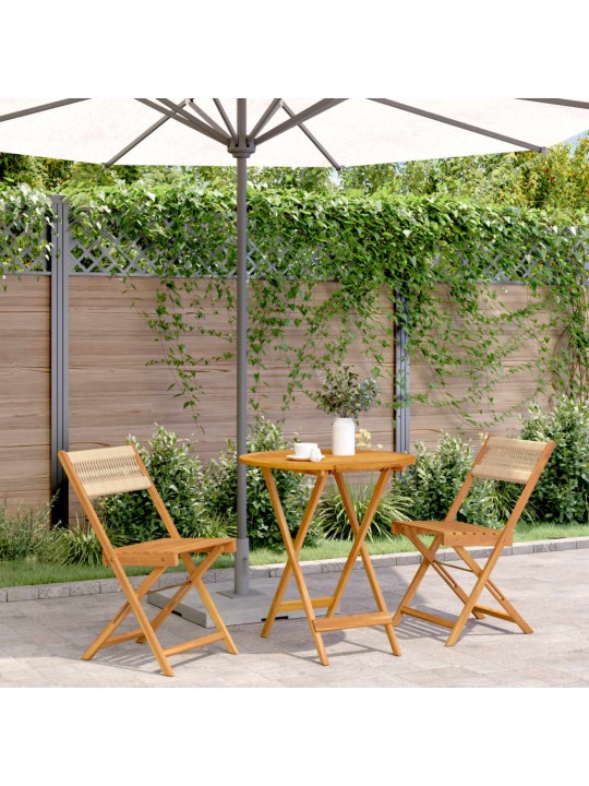 3dílný bistro set béžový polypropylen a masivní dřevo
