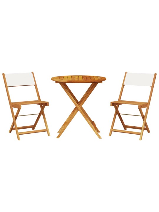 3dílný bistro set krémově bílý textil a masivní dřevo