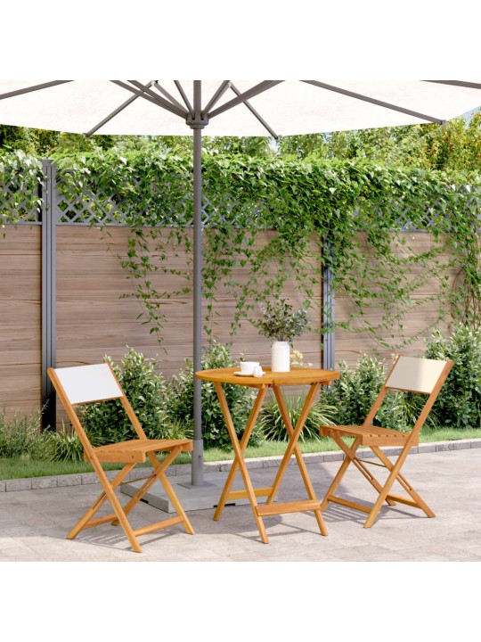 3dílný bistro set krémově bílý textil a masivní dřevo