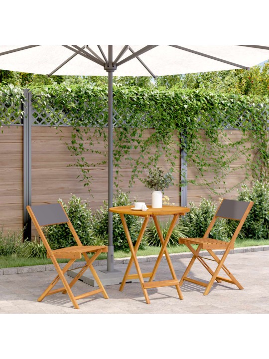 3dílný bistro set antracitový textil a masivní dřevo