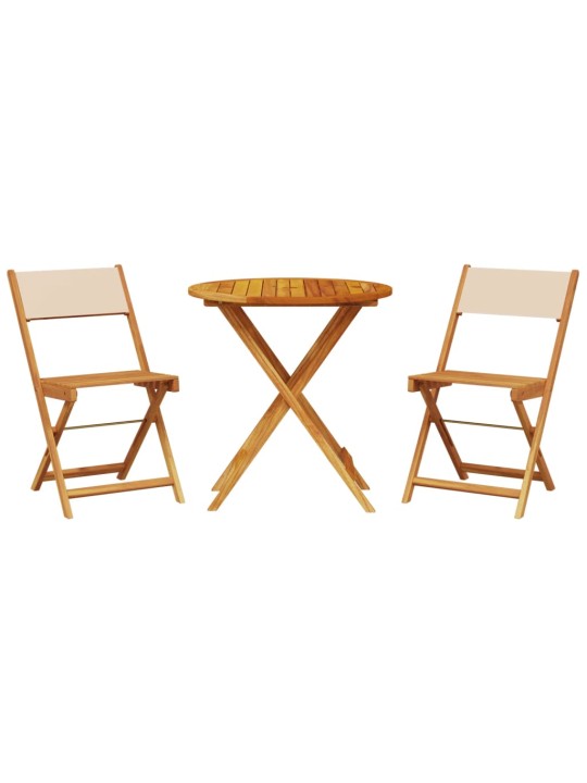 3dílný bistro set béžový textil a masivní dřevo