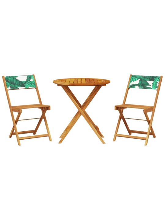 3dílný bistro set vzor listů textil a masivní dřevo