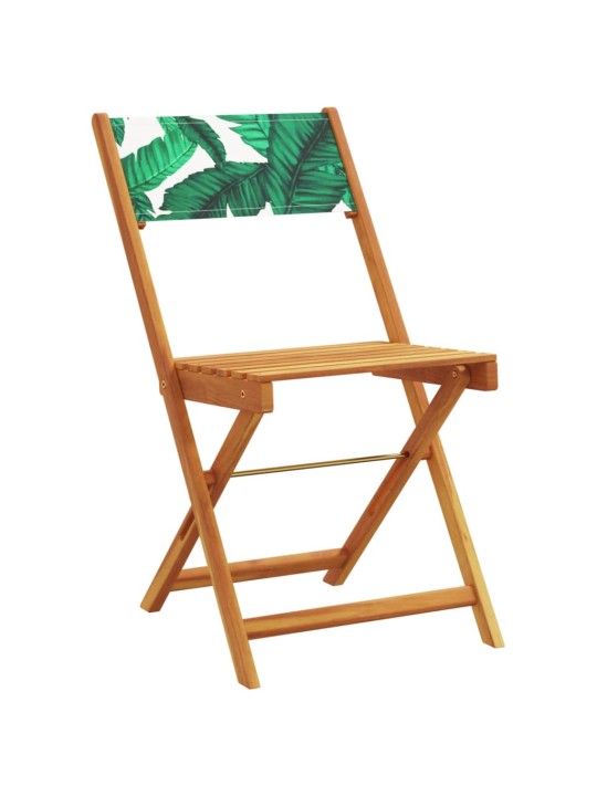 3dílný bistro set vzor listů textil a masivní dřevo