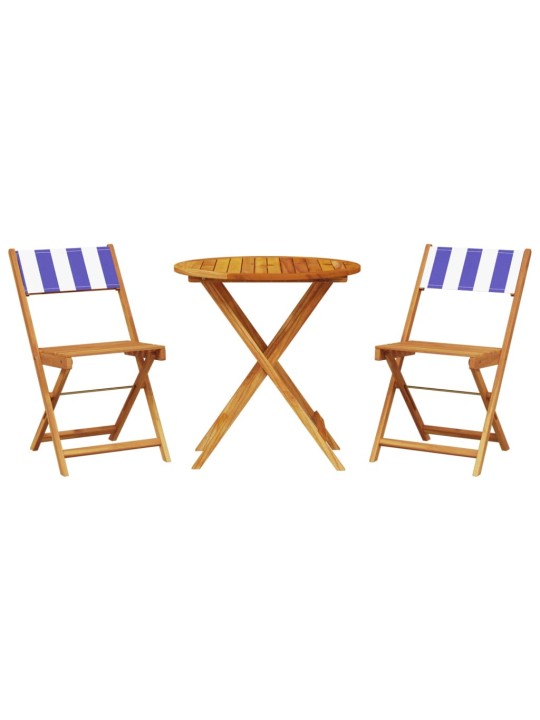 3dílný bistro set modrý a bílý textil a masivní dřevo