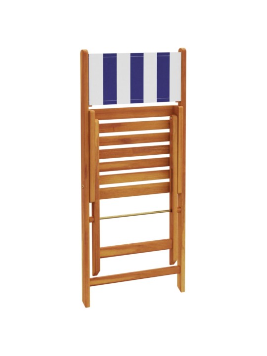 3dílný bistro set modrý a bílý textil a masivní dřevo
