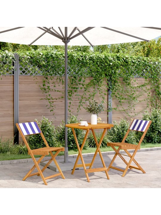 3dílný bistro set modrý a bílý textil a masivní dřevo