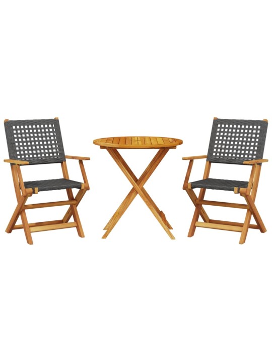 3dílný bistro set černý polyratan a masivní dřevo