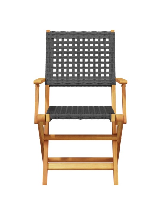 3dílný bistro set černý polyratan a masivní dřevo