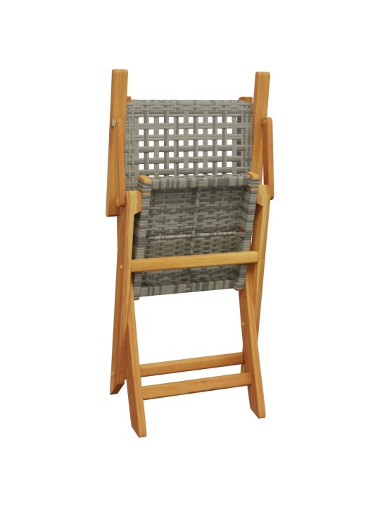 3dílný bistro set šedý polyratan a masivní dřevo