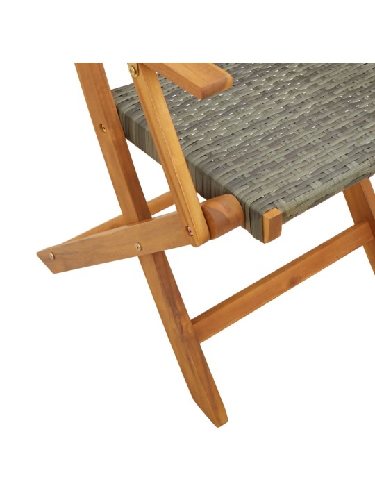 3dílný bistro set šedý polyratan a masivní dřevo