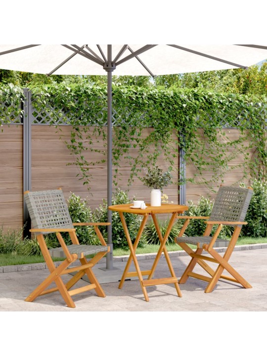 3dílný bistro set šedý polyratan a masivní dřevo