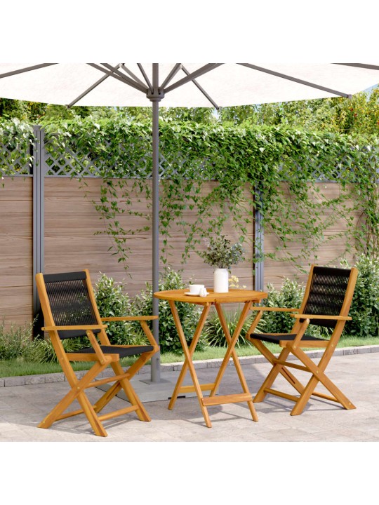 3dílný bistro set černý polypropylen a masivní dřevo