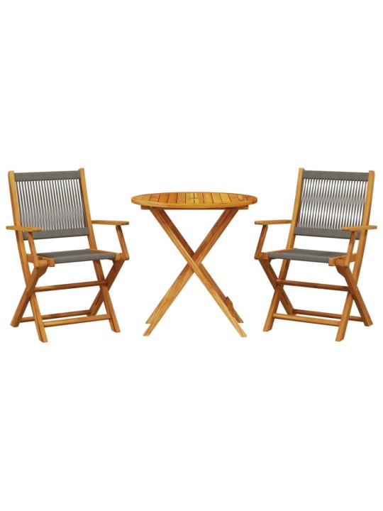 3dílný bistro set šedý polypropylen a masivní dřevo
