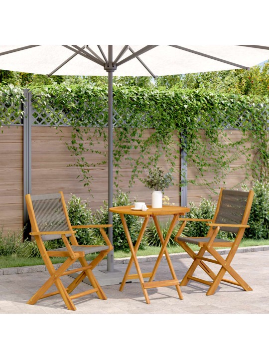 3dílný bistro set šedý polypropylen a masivní dřevo