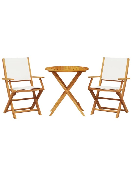 3dílný bistro set krémově bílý textil a masivní dřevo