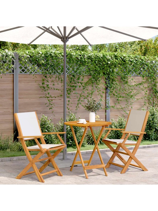 3dílný bistro set krémově bílý textil a masivní dřevo