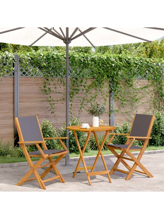 3dílný bistro set antracitový textil a masivní dřevo