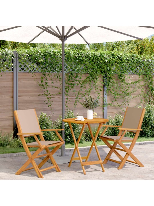 3dílný bistro set taupe textil a masivní dřevo