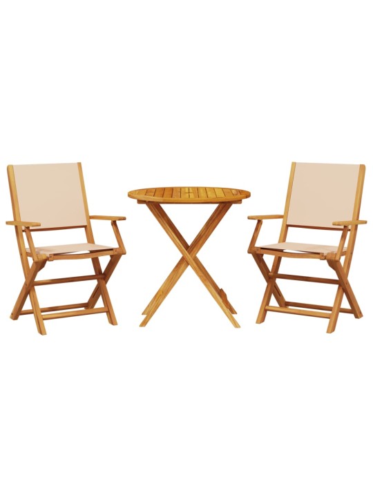 3dílný bistro set béžový textil a masivní dřevo