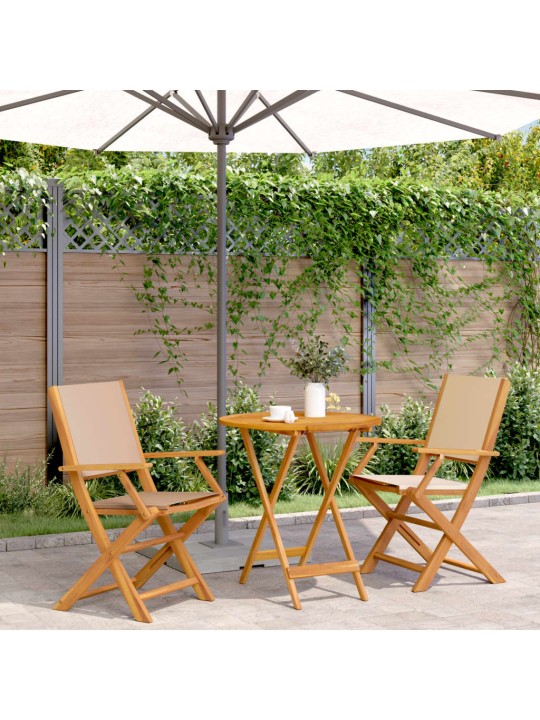 3dílný bistro set béžový textil a masivní dřevo