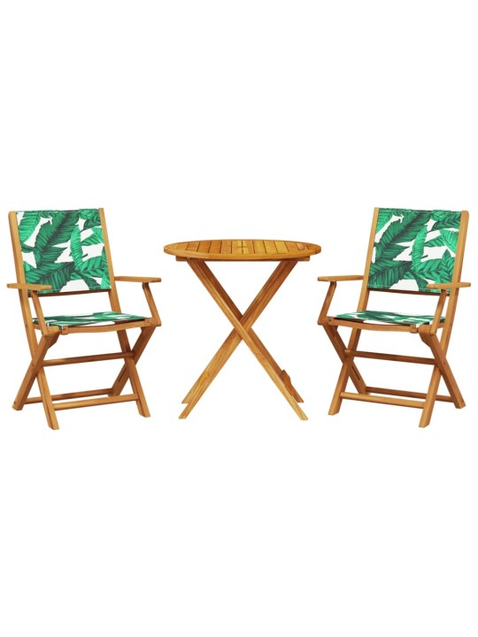 3dílný bistro set vzor listů textil a masivní dřevo