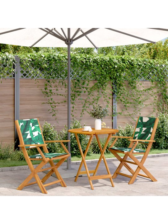 3dílný bistro set vzor listů textil a masivní dřevo