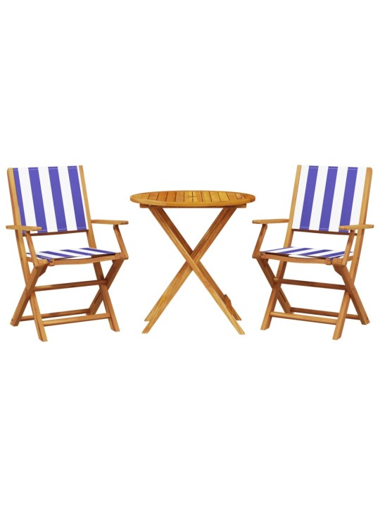 3dílný bistro set modrý a bílý textil a masivní dřevo