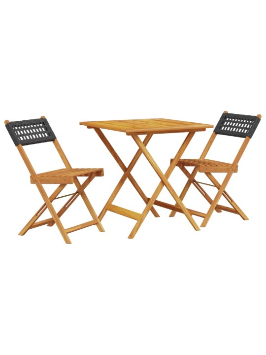 3dílný bistro set černý polyratan a masivní dřevo