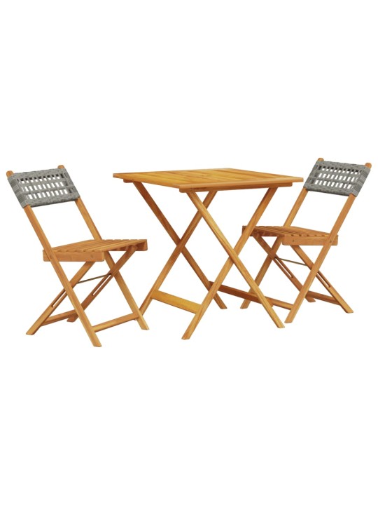 3dílný bistro set šedý polyratan a masivní dřevo