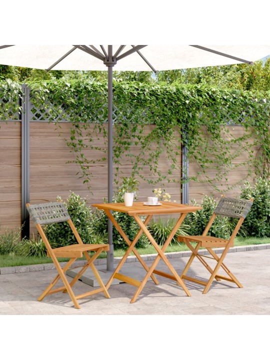 3dílný bistro set šedý polyratan a masivní dřevo