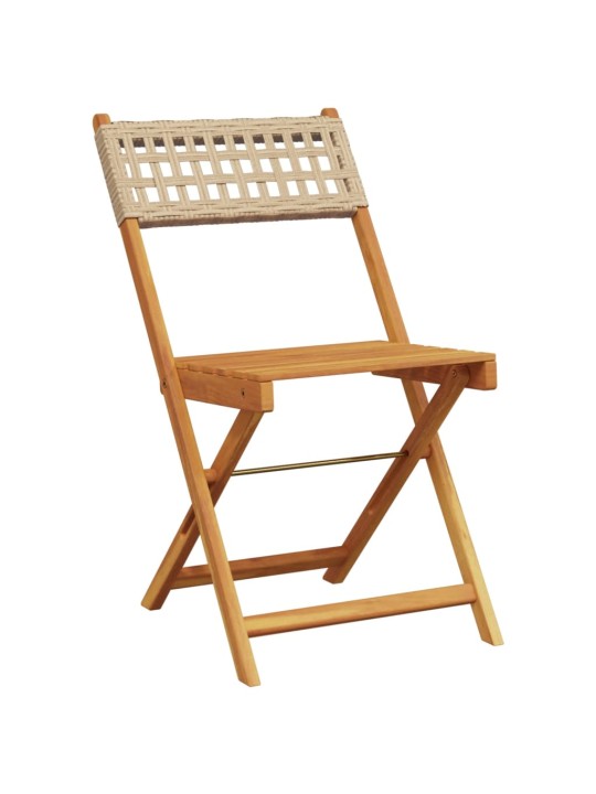 3dílný bistro set béžový polyratan a masivní dřevo