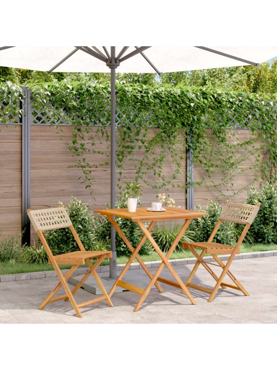 3dílný bistro set béžový polyratan a masivní dřevo