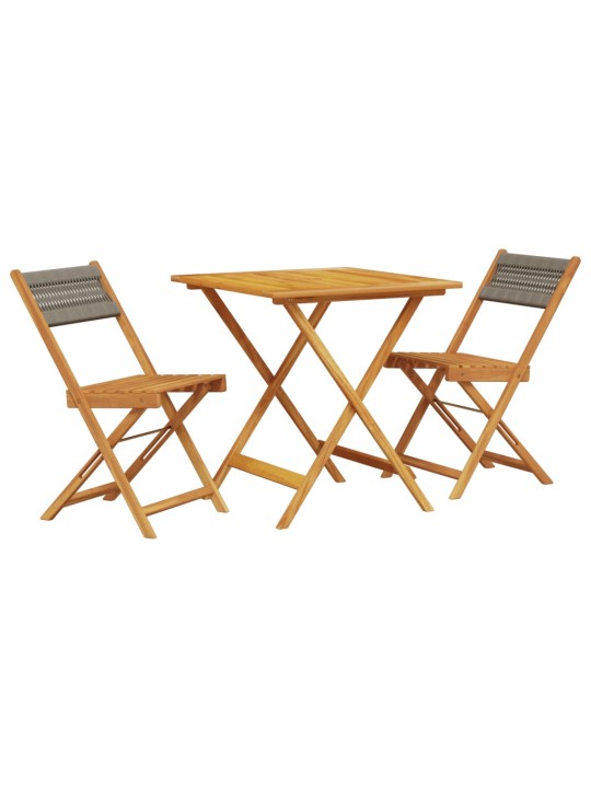 3dílný bistro set šedý polypropylen a masivní dřevo