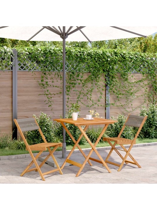 3dílný bistro set šedý polypropylen a masivní dřevo