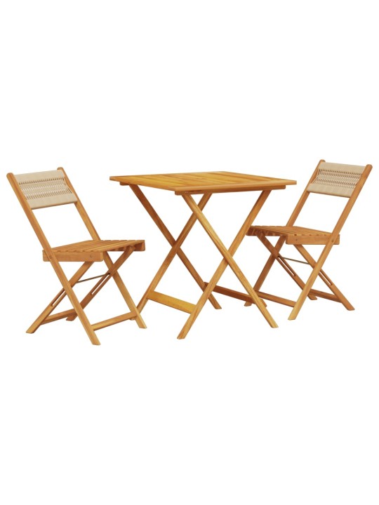 3dílný bistro set béžový polypropylen a masivní dřevo