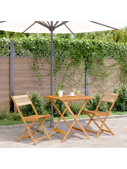 3dílný bistro set béžový polypropylen a masivní dřevo