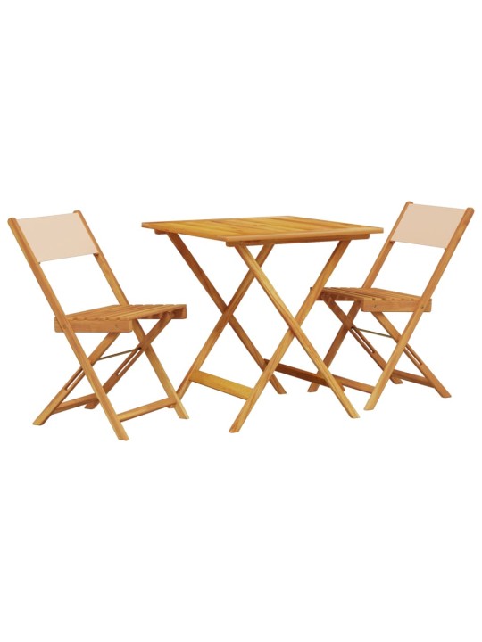 3dílný bistro set béžový textil a masivní dřevo