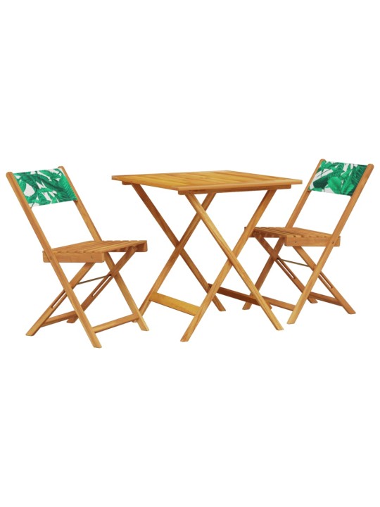 3dílný bistro set vzor listů textil a masivní dřevo