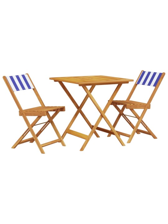 3dílný bistro set modrý a bílý textil a masivní dřevo
