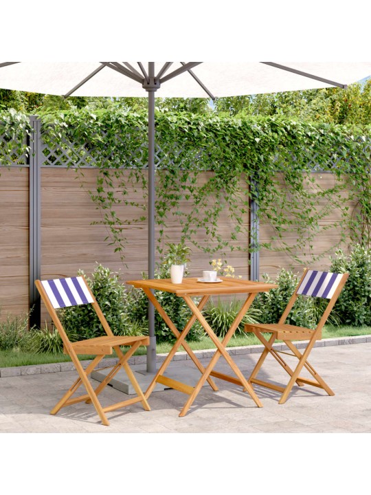 3dílný bistro set modrý a bílý textil a masivní dřevo