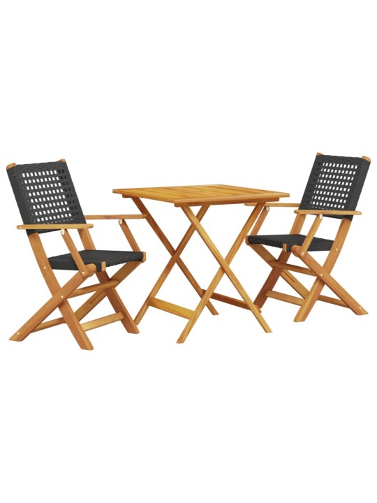 3dílný bistro set černý polyratan a masivní dřevo