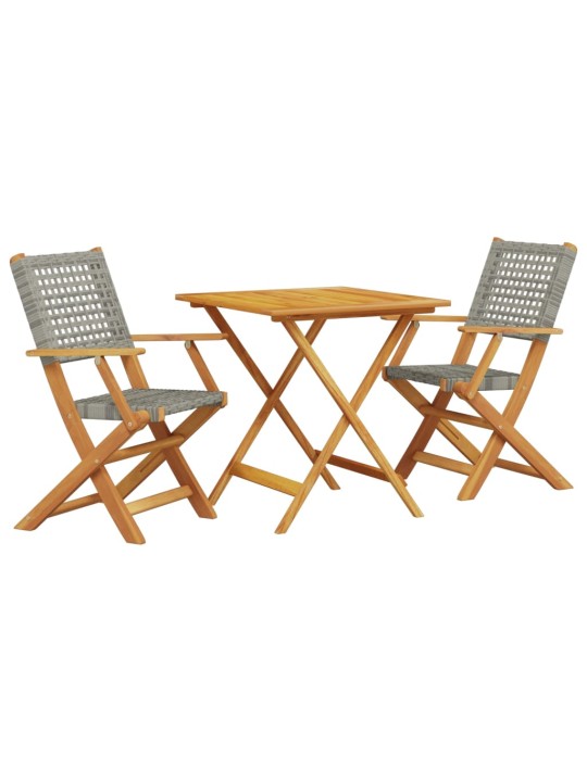 3dílný bistro set šedý polyratan a masivní dřevo
