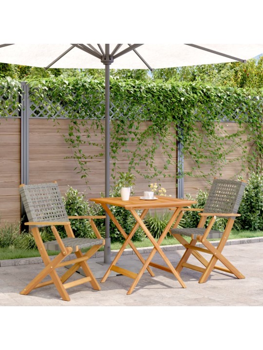 3dílný bistro set šedý polyratan a masivní dřevo