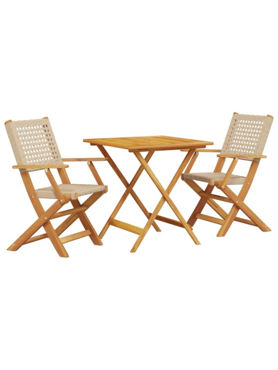 3dílný bistro set béžový polyratan a masivní dřevo
