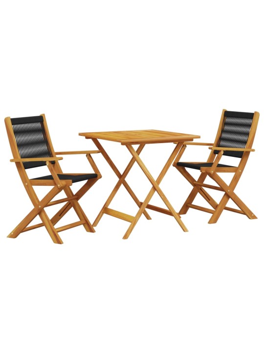 3dílný bistro set černý polypropylen a masivní dřevo