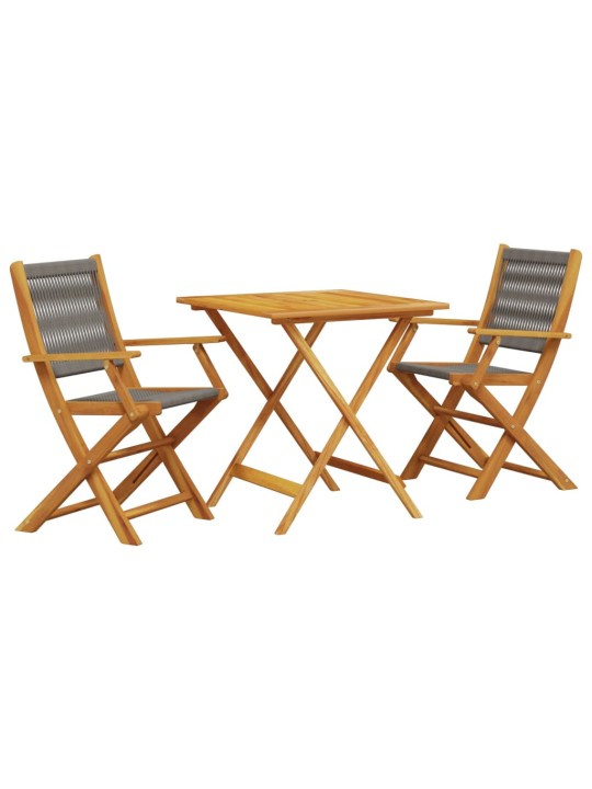 3dílný bistro set šedý polypropylen a masivní dřevo