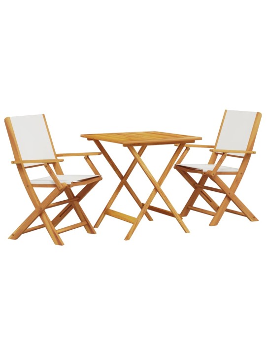 3dílný bistro set krémově bílý textil a masivní dřevo
