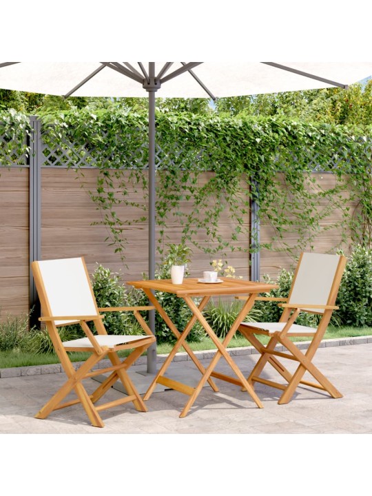 3dílný bistro set krémově bílý textil a masivní dřevo