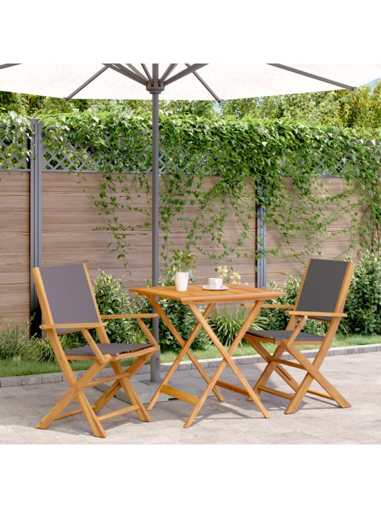 3dílný bistro set antracitový textil a masivní dřevo